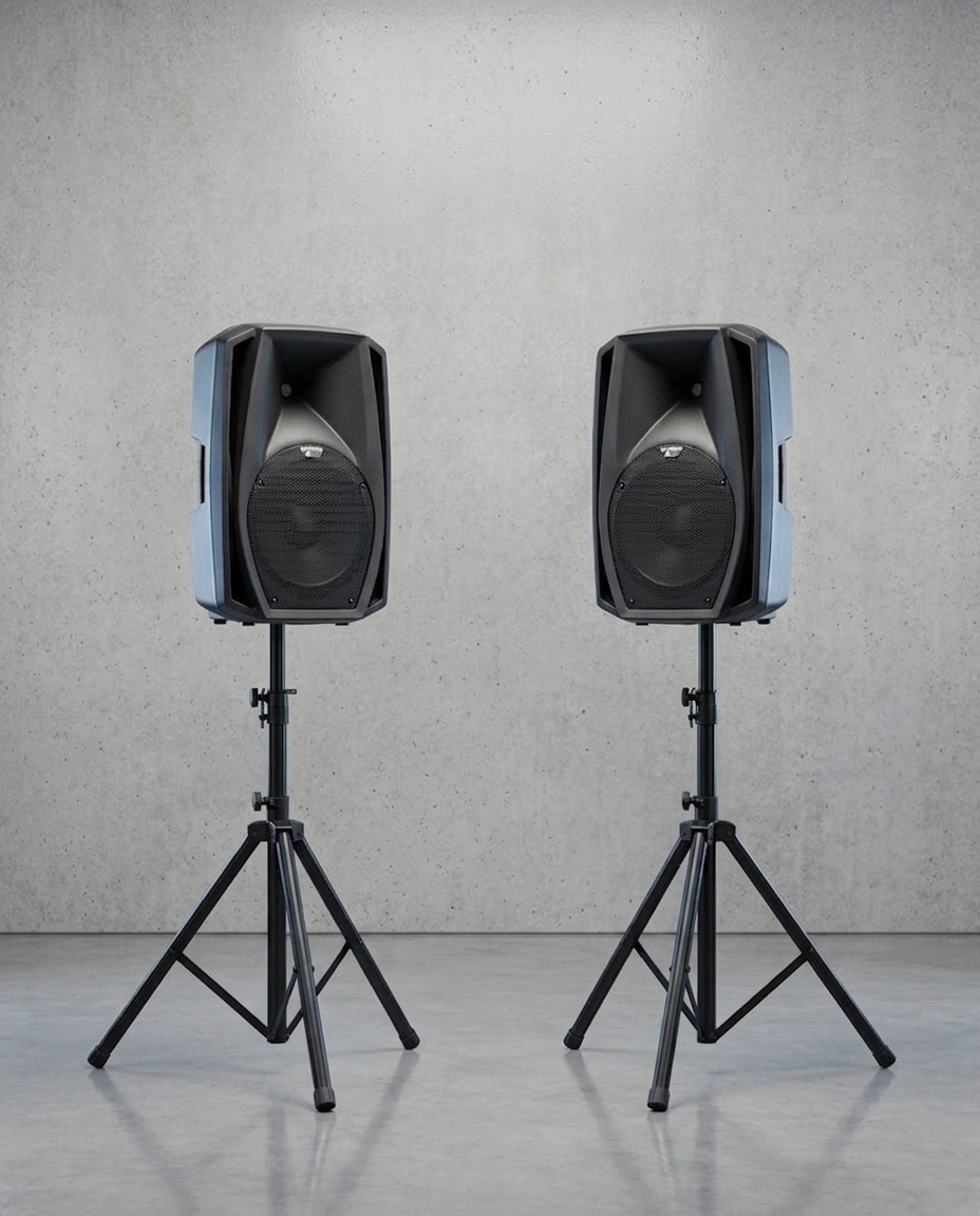 Twee dB Technologies speakers op statief