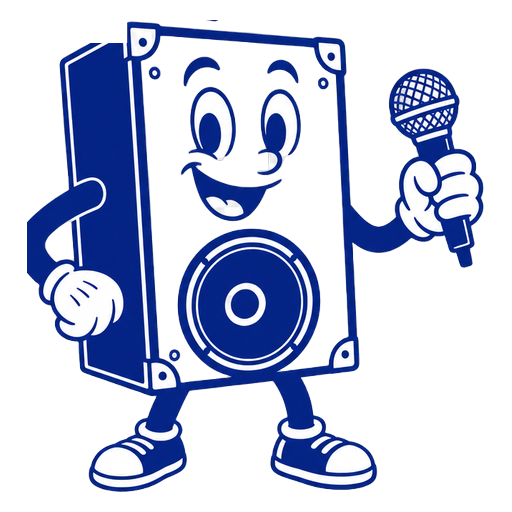 Klankkast mascotte: speaker met microfoon